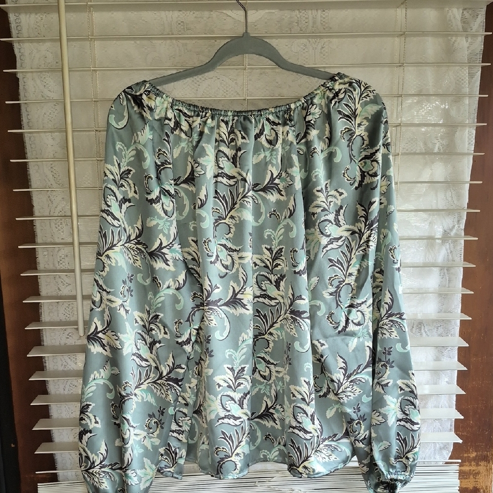 LOFT Mint Green Floral Off-Shoulder Blouse - Picture 8 of 9